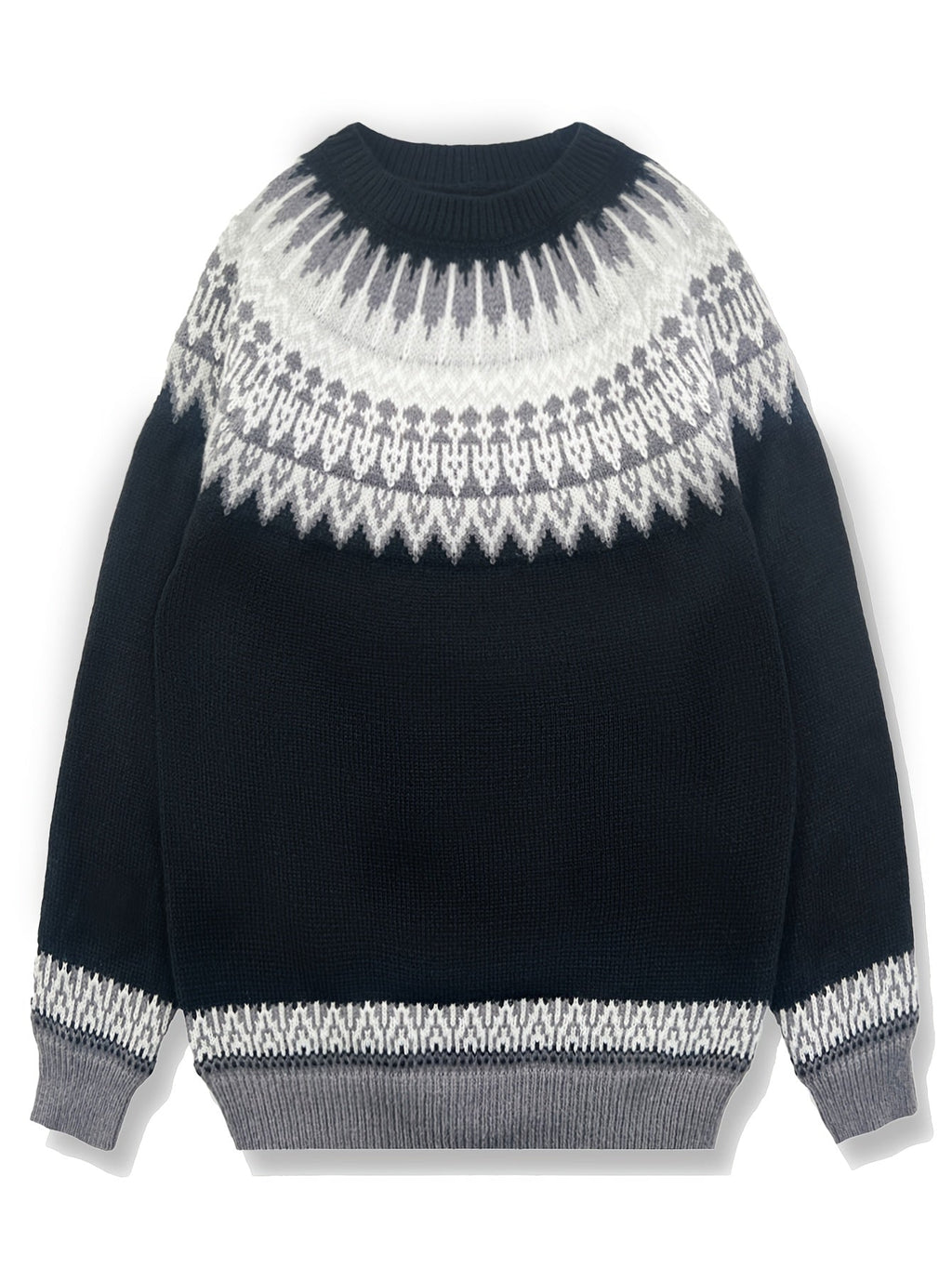 Sylvia | Grobstrick-Jacquardpullover mit Rundhalsausschnitt