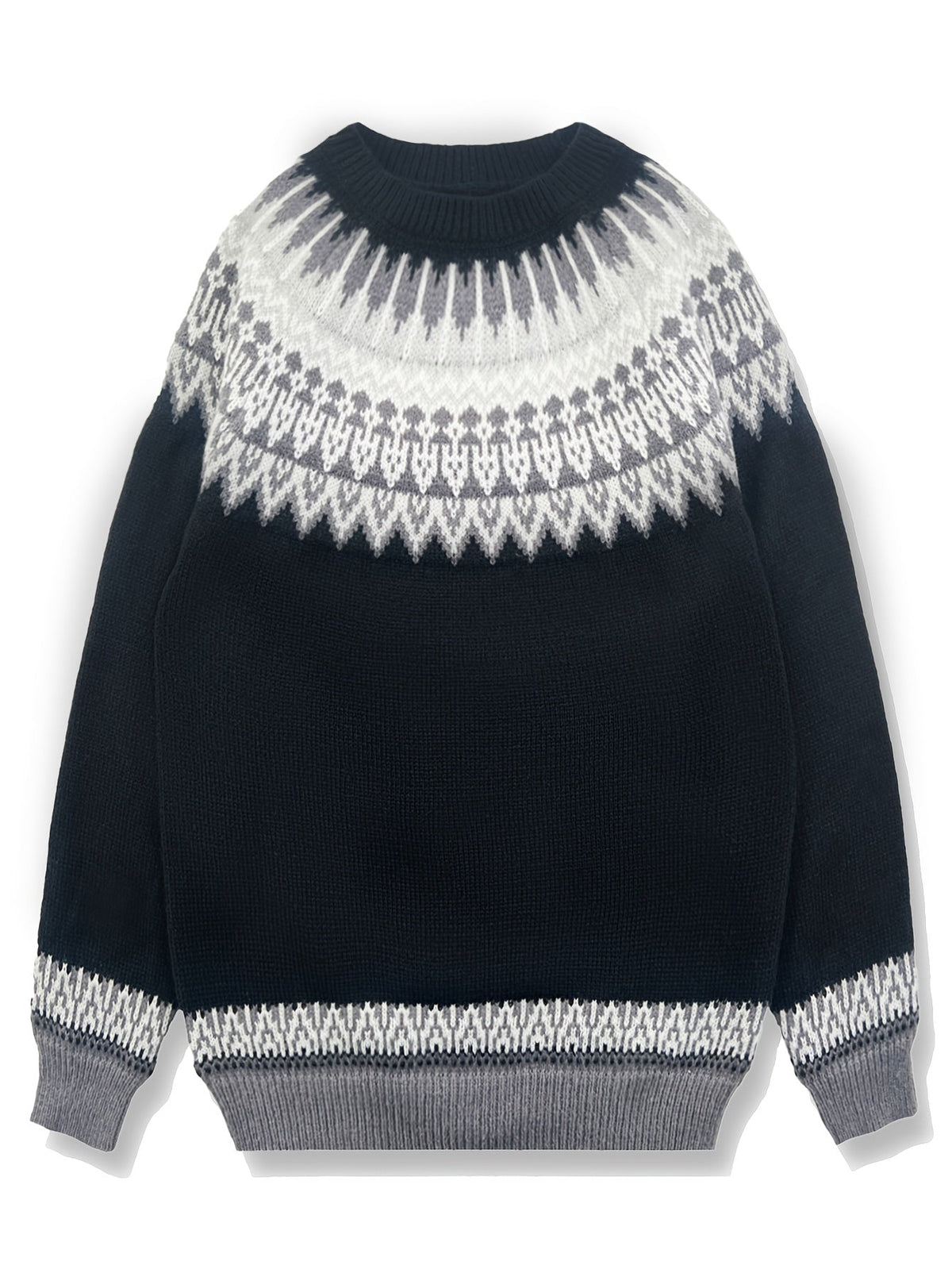 Sylvia | Grobstrick-Jacquardpullover mit Rundhalsausschnitt