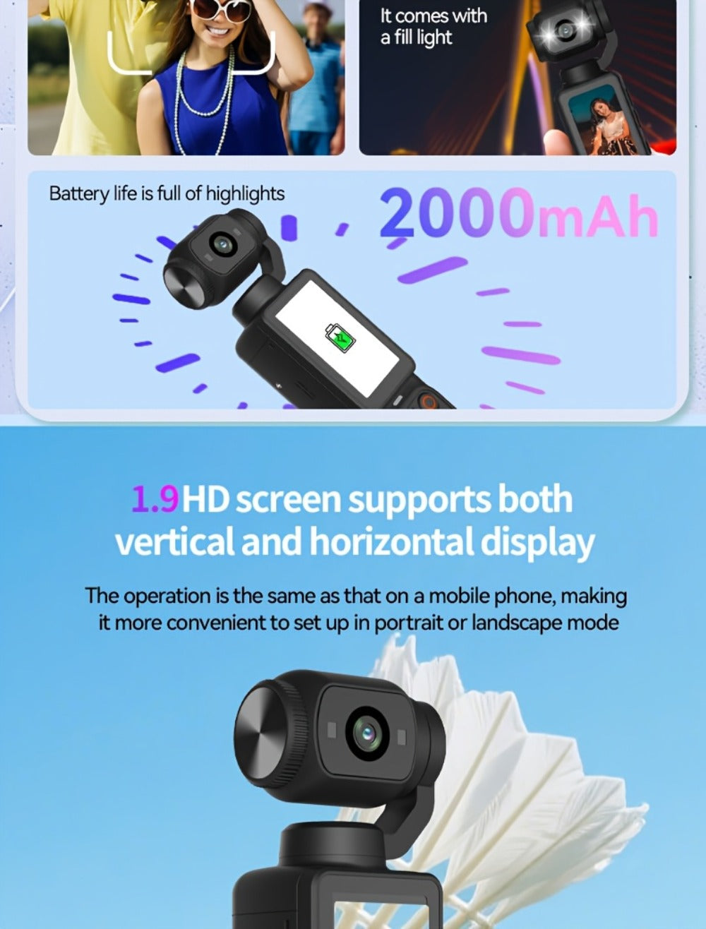 4K Pocket Camera with 180° Rotating Lens, 100MP, 2000mAh Battery & 32GB Card – 1.9" Screen, USB-C Charging, Webcam Function, Mini Compact Cam for Outdoor Sports, Cycling & Vlogging