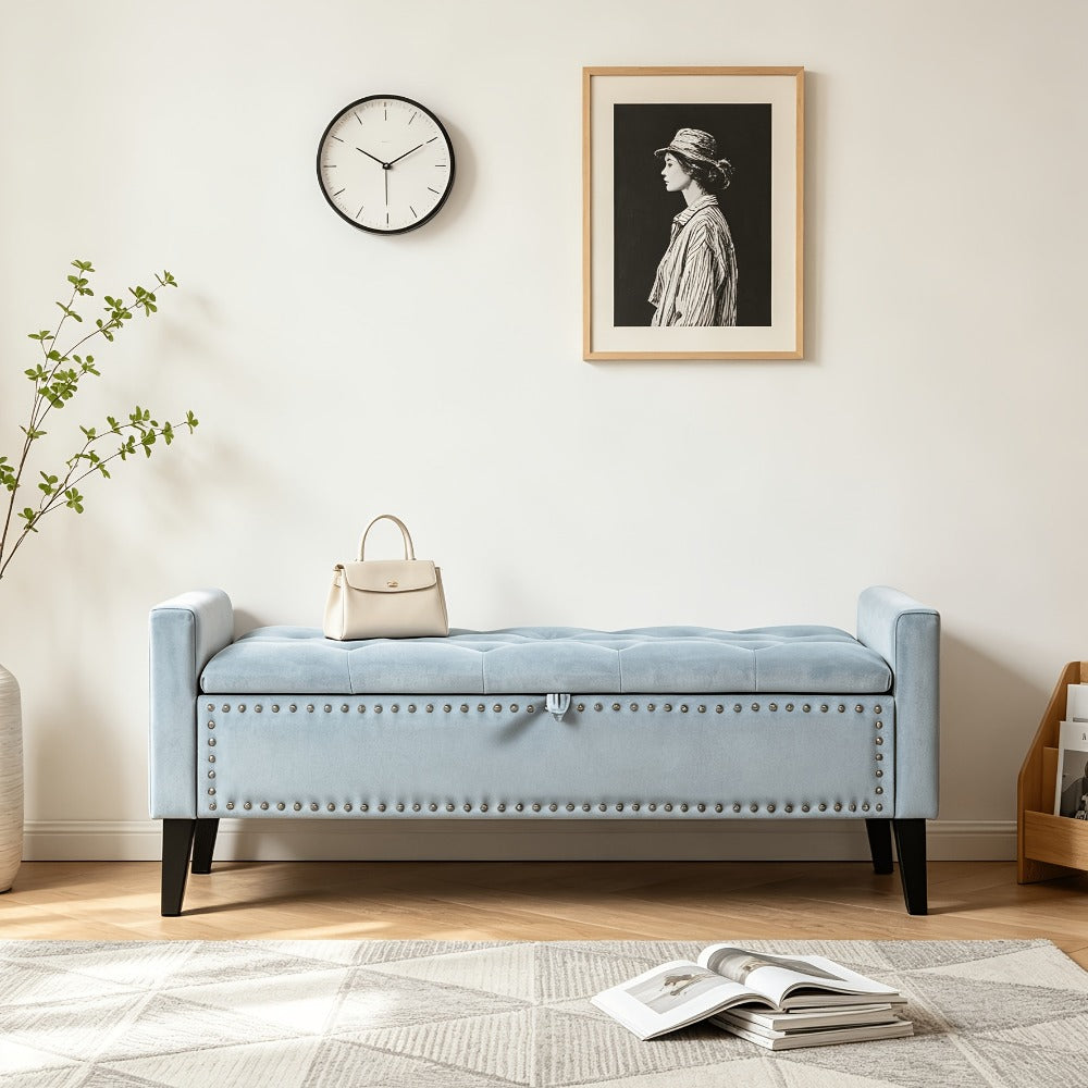 47-Inch Tufted Storage Ottoman Bench with Roll Arms, Nailhead Trim, Lift-Top Compartment and Five Colors