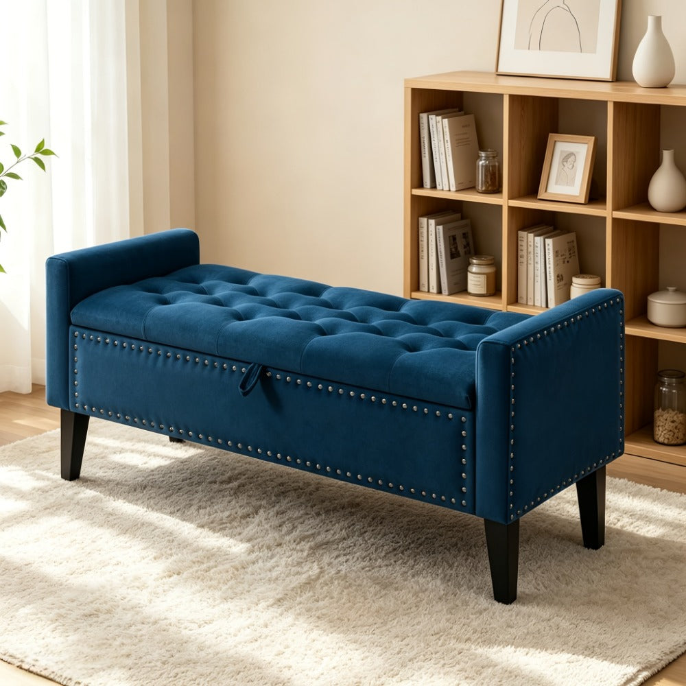 47-Inch Tufted Storage Ottoman Bench with Roll Arms, Nailhead Trim, Lift-Top Compartment and Five Colors