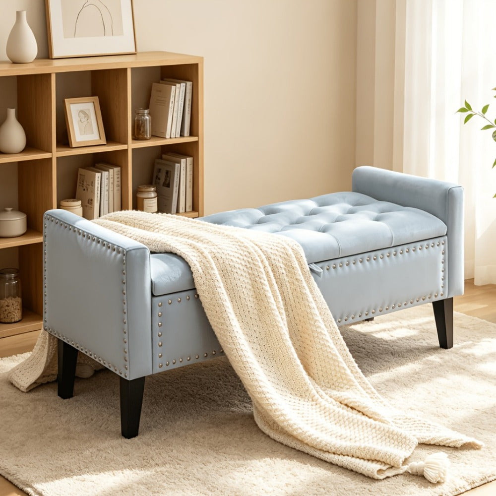 47-Inch Tufted Storage Ottoman Bench with Roll Arms, Nailhead Trim, Lift-Top Compartment and Five Colors