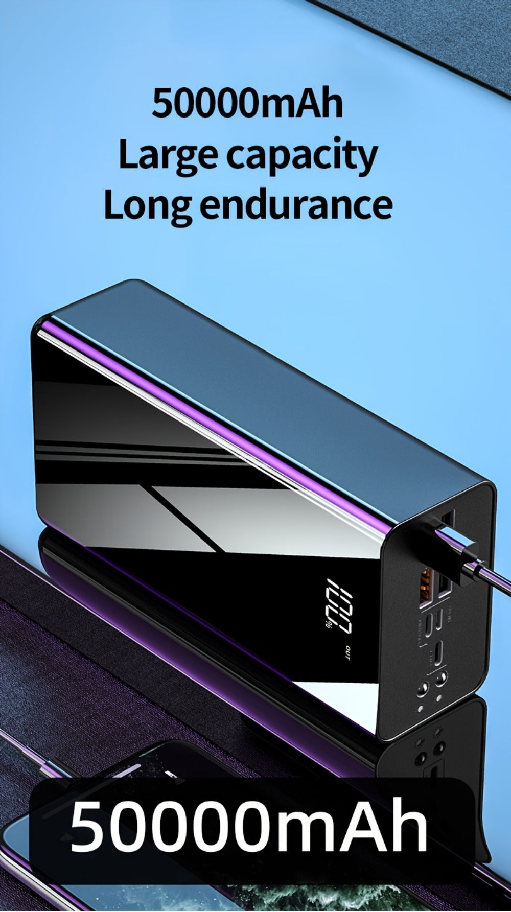 Power Bank 50000mAh 22.5W with Dual Input and Output Ports, Digital Display and LED Flashlight