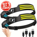 Two-Pack Rechargeable COB Headlamps with 230° Beam, Motion Sensor and Three Light Configurations