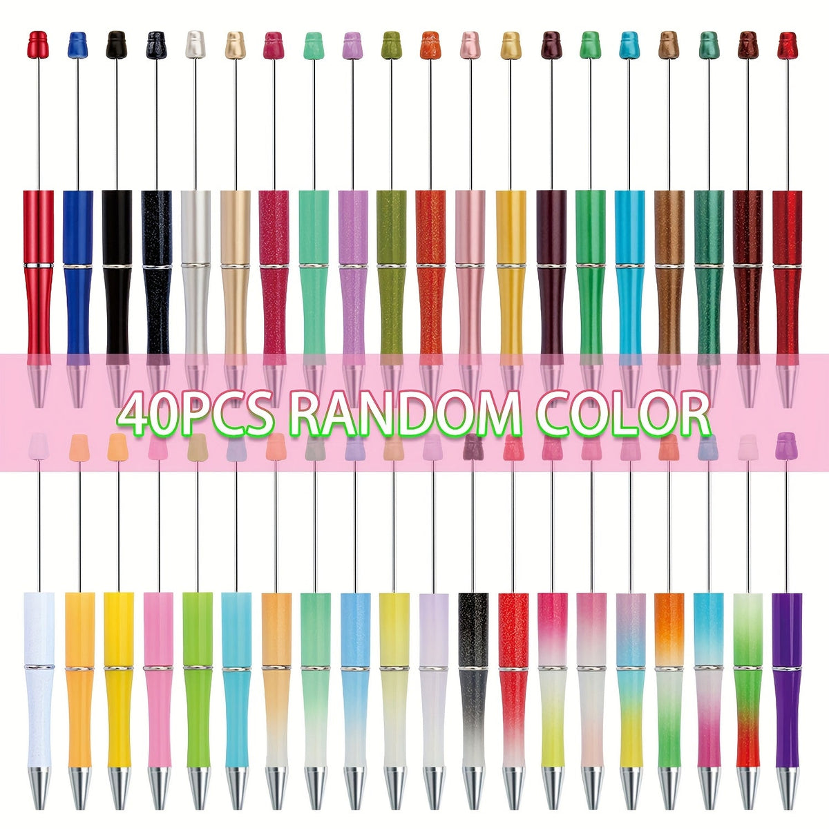 Beadable Pens Bulk 40/60pcs, DIY Bead Ballpoint Pens with Black Ink Shaft, Assorted Random Colors for DIY Crafts, School Office Teachers Bridal Shower Graduation Gifts