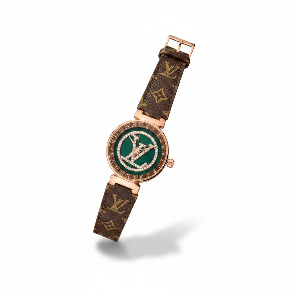 Louis Vuitton Tambour Moon Watch — Malachite & Rose Gold