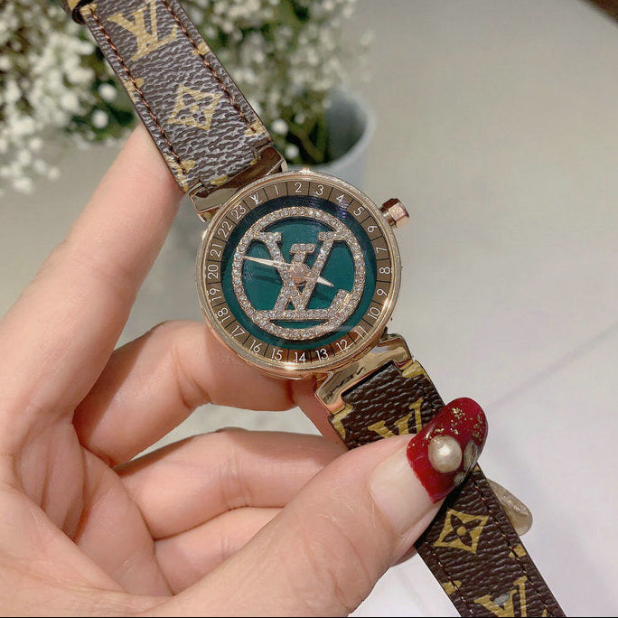 Louis Vuitton Tambour Moon Watch — Malachite & Rose Gold
