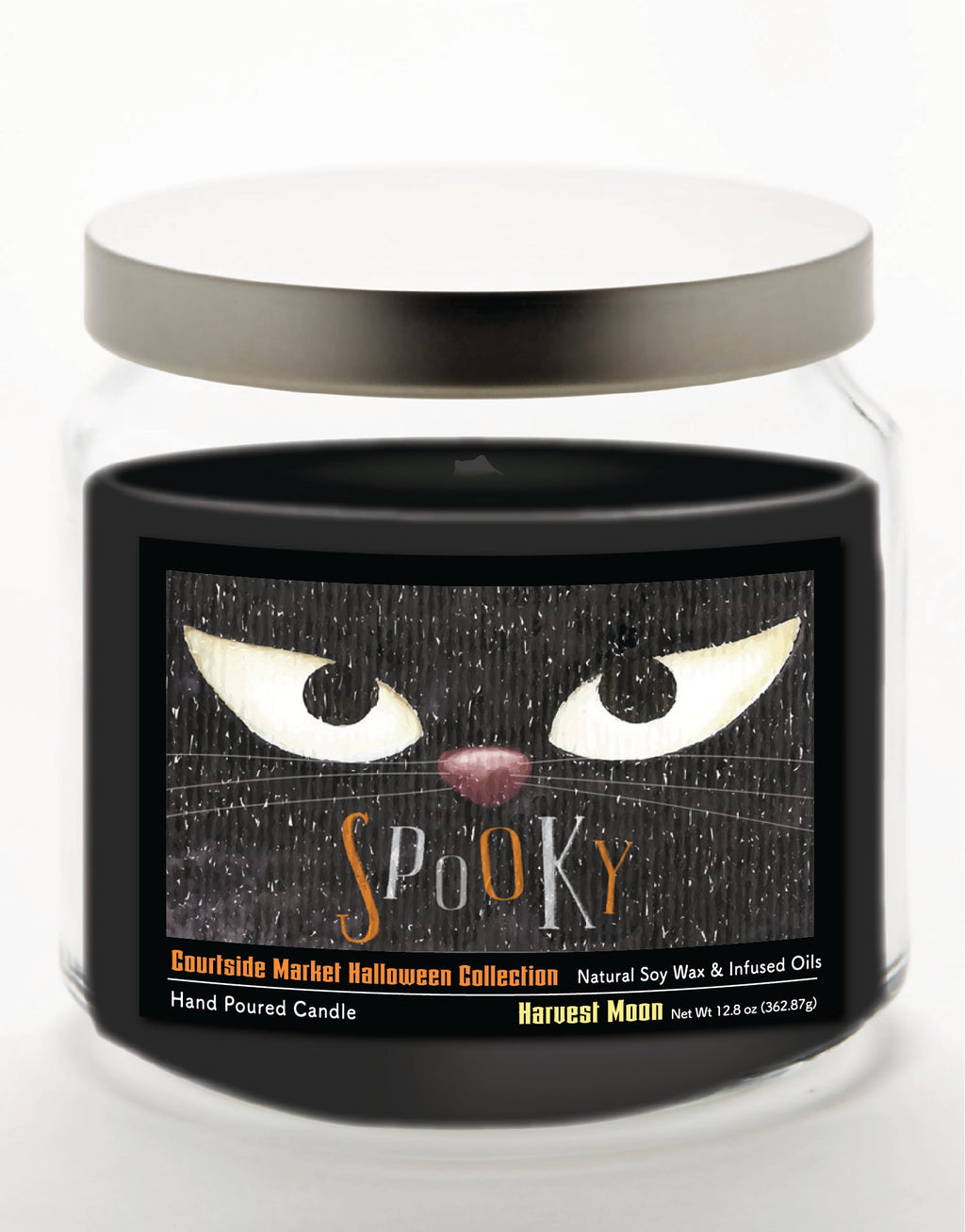 Spooky 12.8 Oz Candle Glass Jar with Brushed Silver Metal Lid