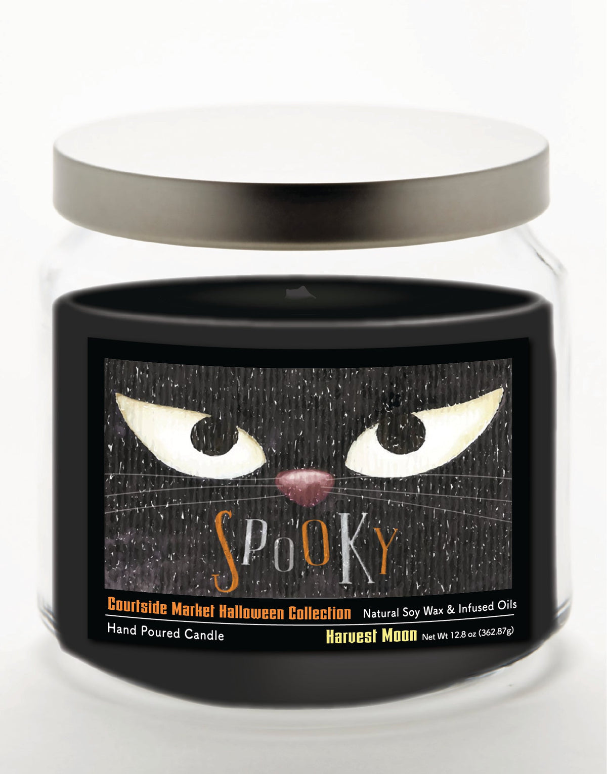 Spooky 12.8 Oz Candle Glass Jar with Brushed Silver Metal Lid