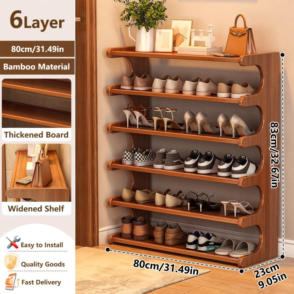 Shoe Rack in Reinforced Bamboo, Three to Six Tiers for Freestanding Garage and Entryway Organization