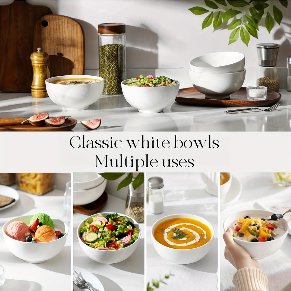 Ceramic Bowls Set 22oz White Porcelain - Dishwasher & Soup Bowls for Kitchen, Cereal, Ramen, Oatmeal
