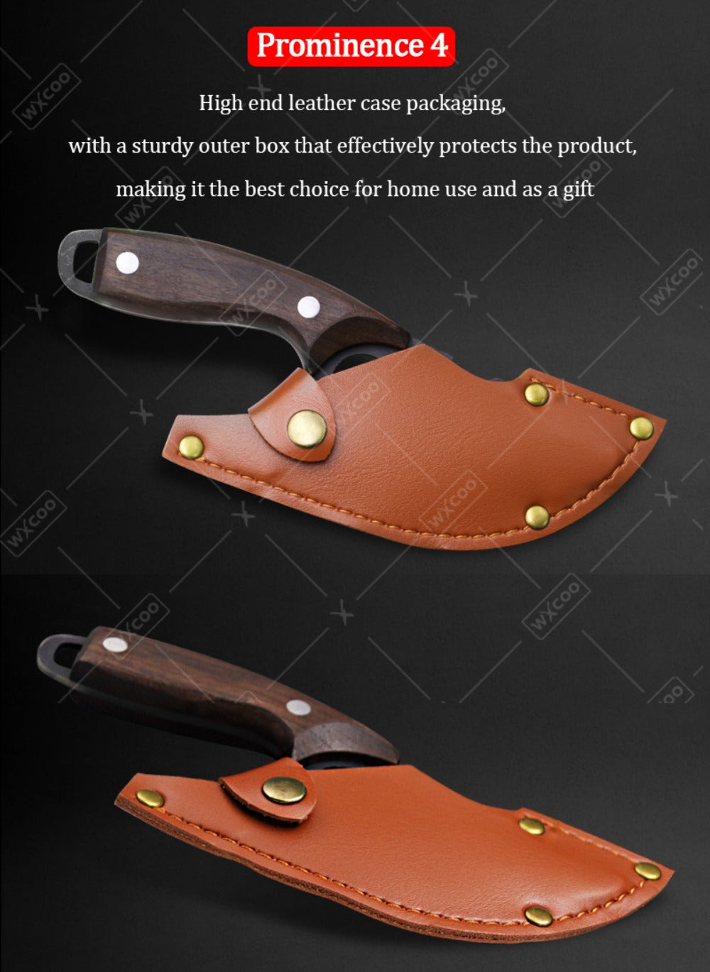 Viking Chef Knife Set 3/4pcs Hammered Stainless Steel Kitchen Knives – Boning, Utility & BBQ Knife with Wooden Handle for Cooking, Camping & Outdoor