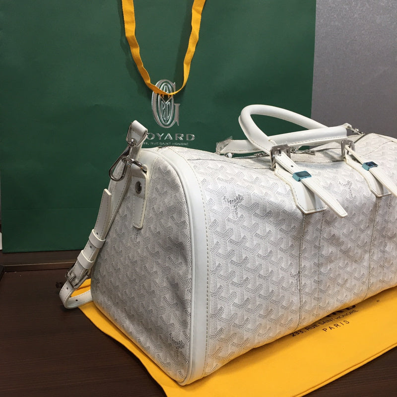 Goyard Boeing 55 Travel Bag – White Goyardine Canvas White Leather Silver Hardware
