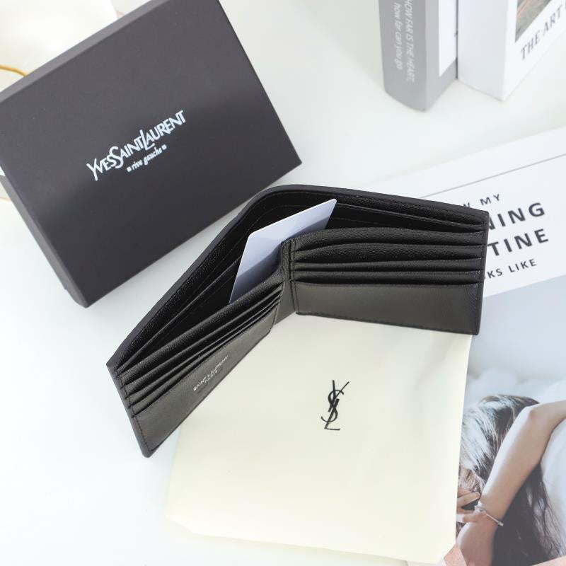 Saint Laurent YSL East/West Bifold Wallet – Grained Leather Black on Black