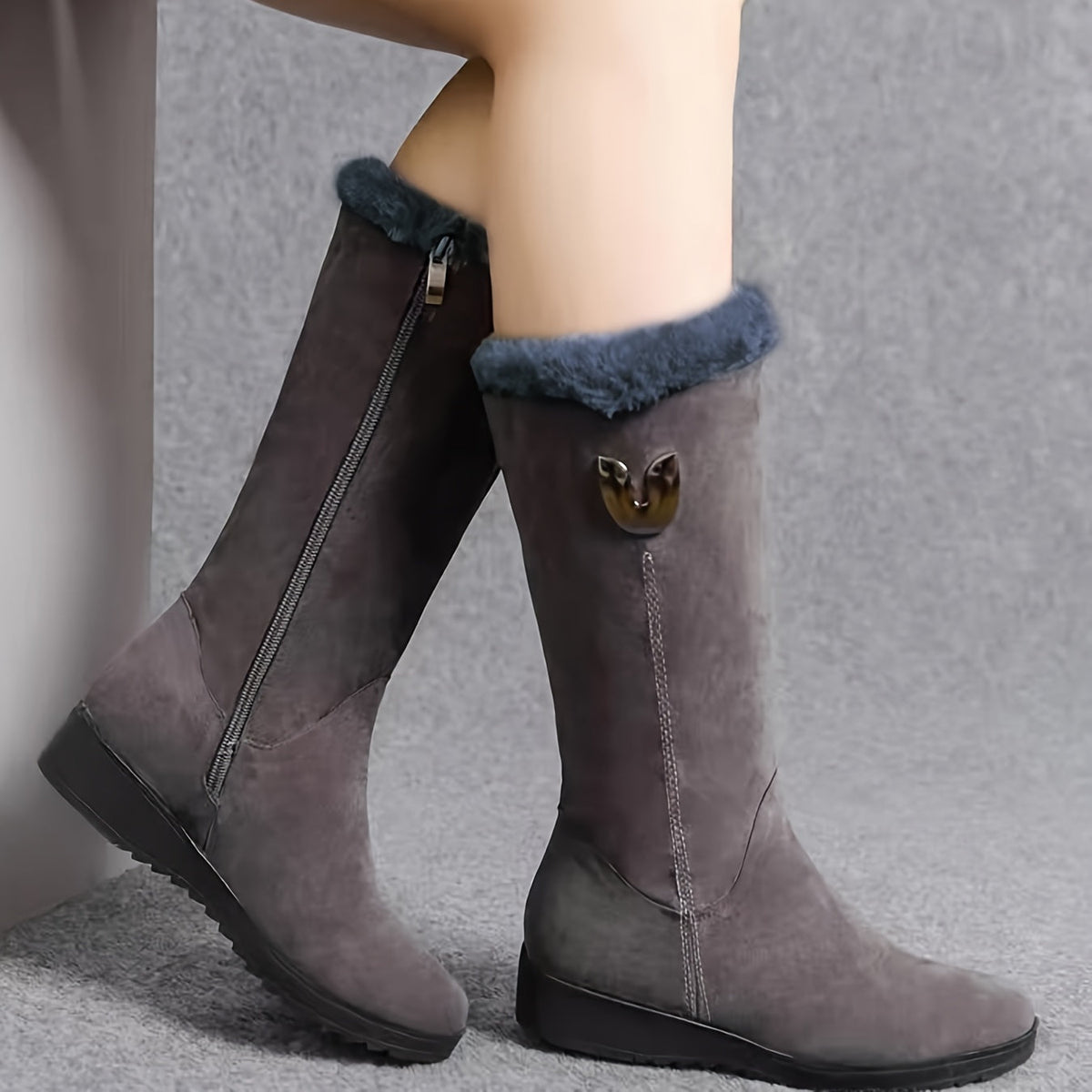 Annalise | Wadenhohe Stiefel mit Fellbesatz