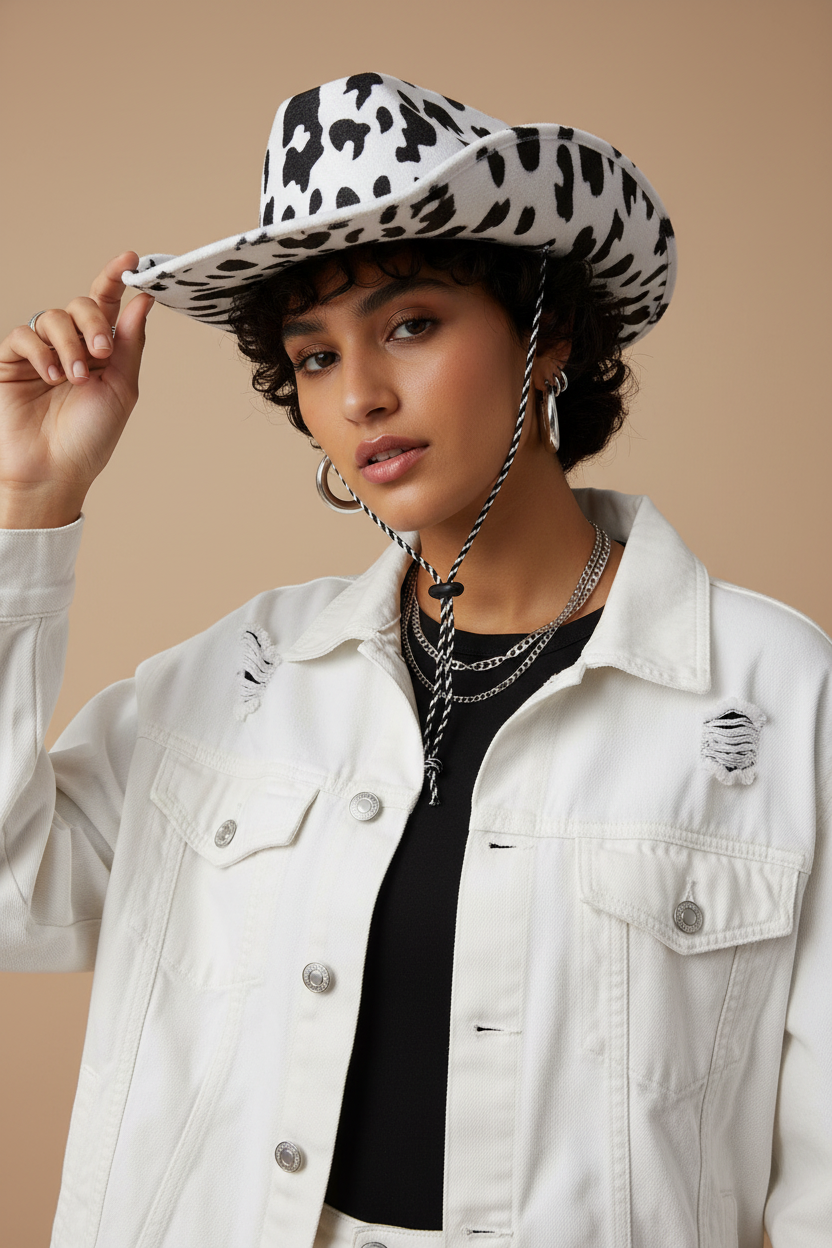 Elliot Milk Print Wollfilz-Cowboyhut – Unisex, breite Krempe