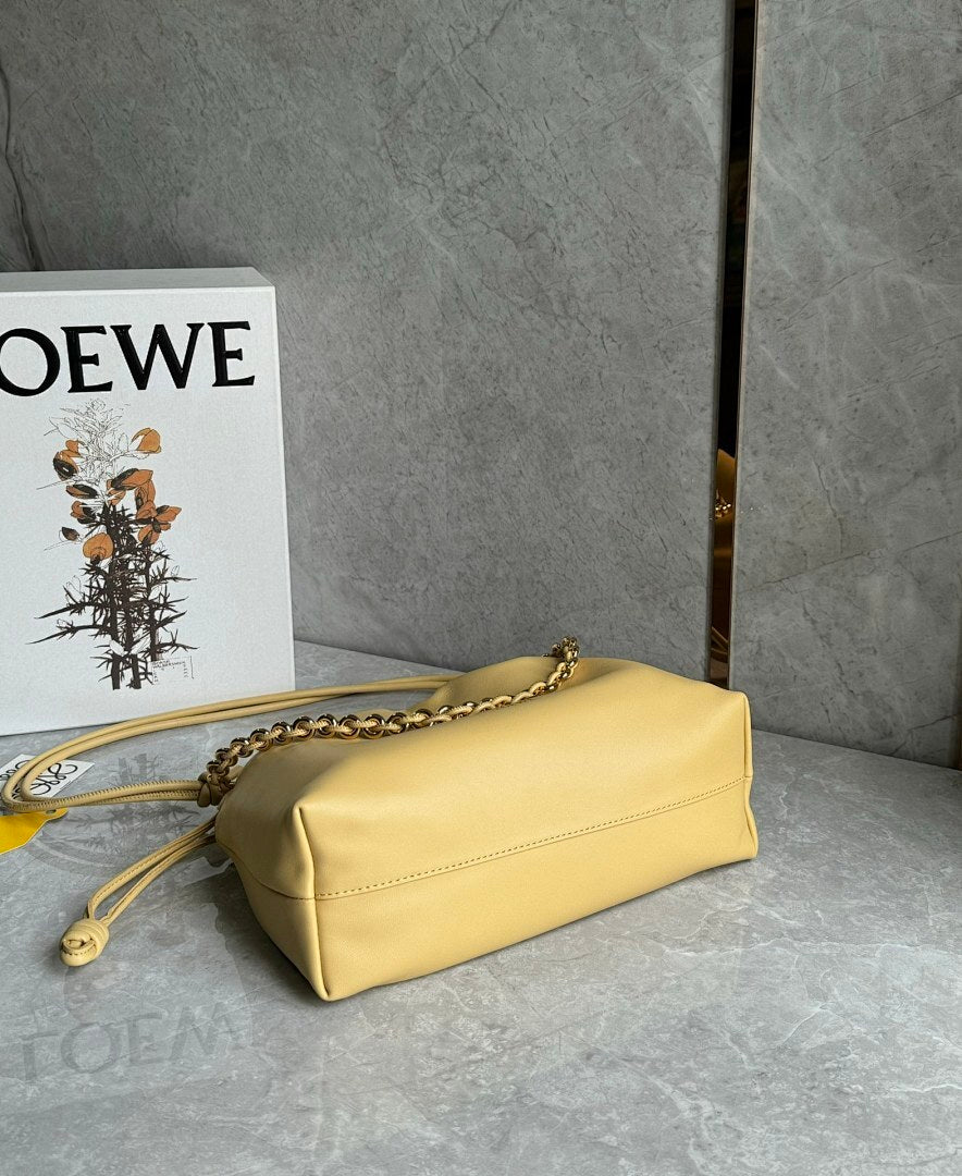 Loewe Flamenco Clutch Mini – Butter Pale Yellow Nappa Leather Gold Rope Chain