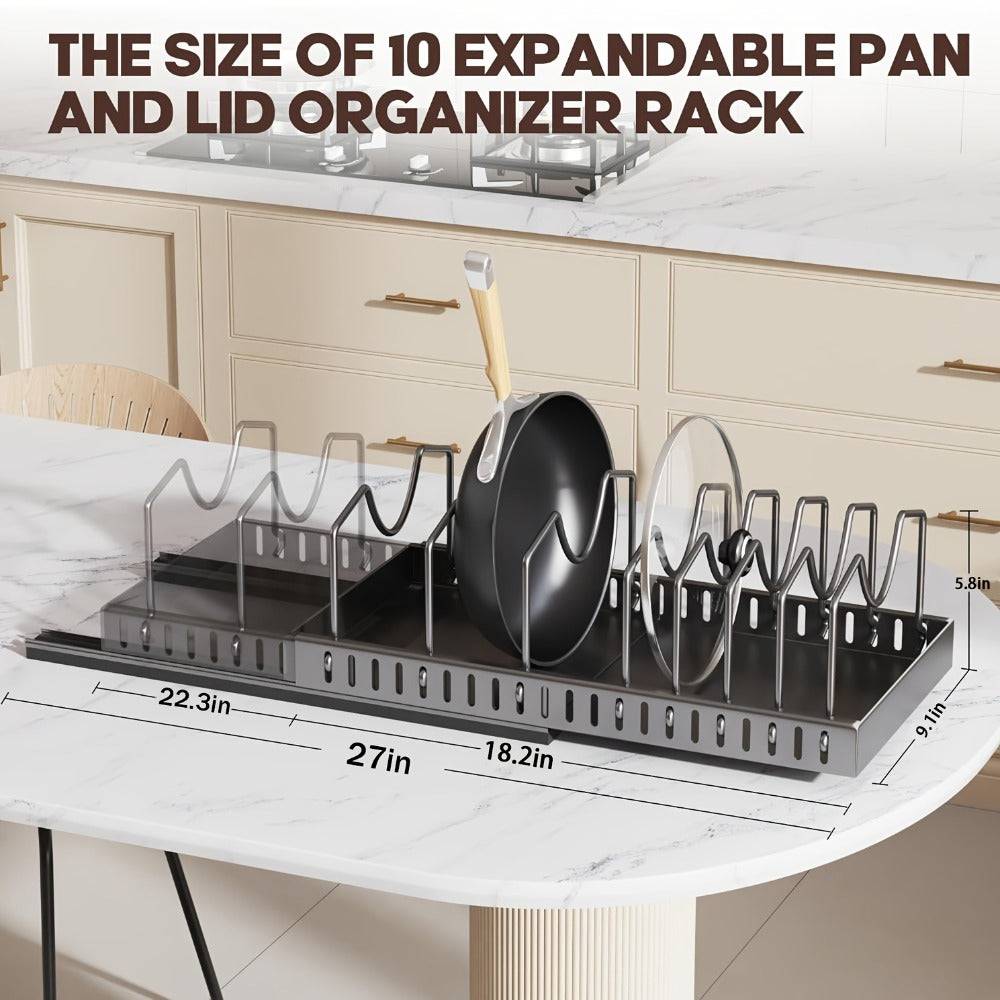 Pull-Out Pot and Pan Lid Rack Cabinet Sliding Storage Organizer - Kitchen Cabinet Slide-Out Box with 8/16 Adjustable Dividers for Lids