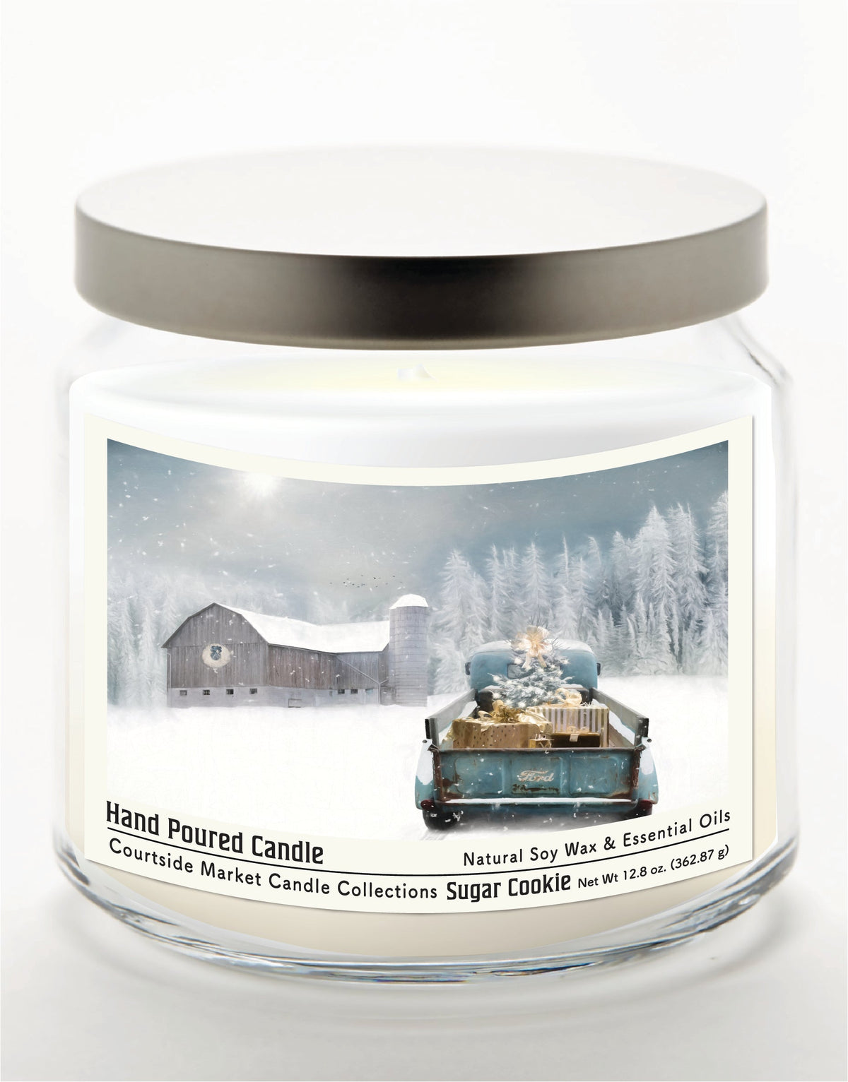 Christmas Pick up with Bar 12.8 Oz Candle Glass Jar with Brushed Silver Metal Lid