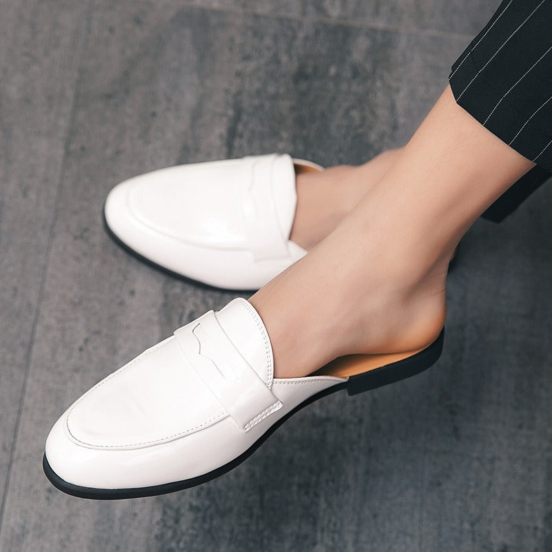 Half Shoes Men's Fashion Social Patent Leather Mules Slippers Casual Shoes
