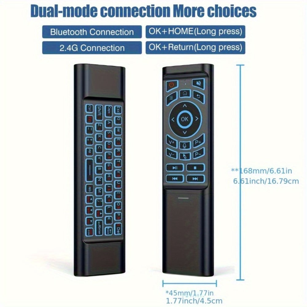 Mini Wireless Keyboard Remote Control Tri-Mode - Bluetooth & 2.4G Dual Channel, 7-Color Backlight