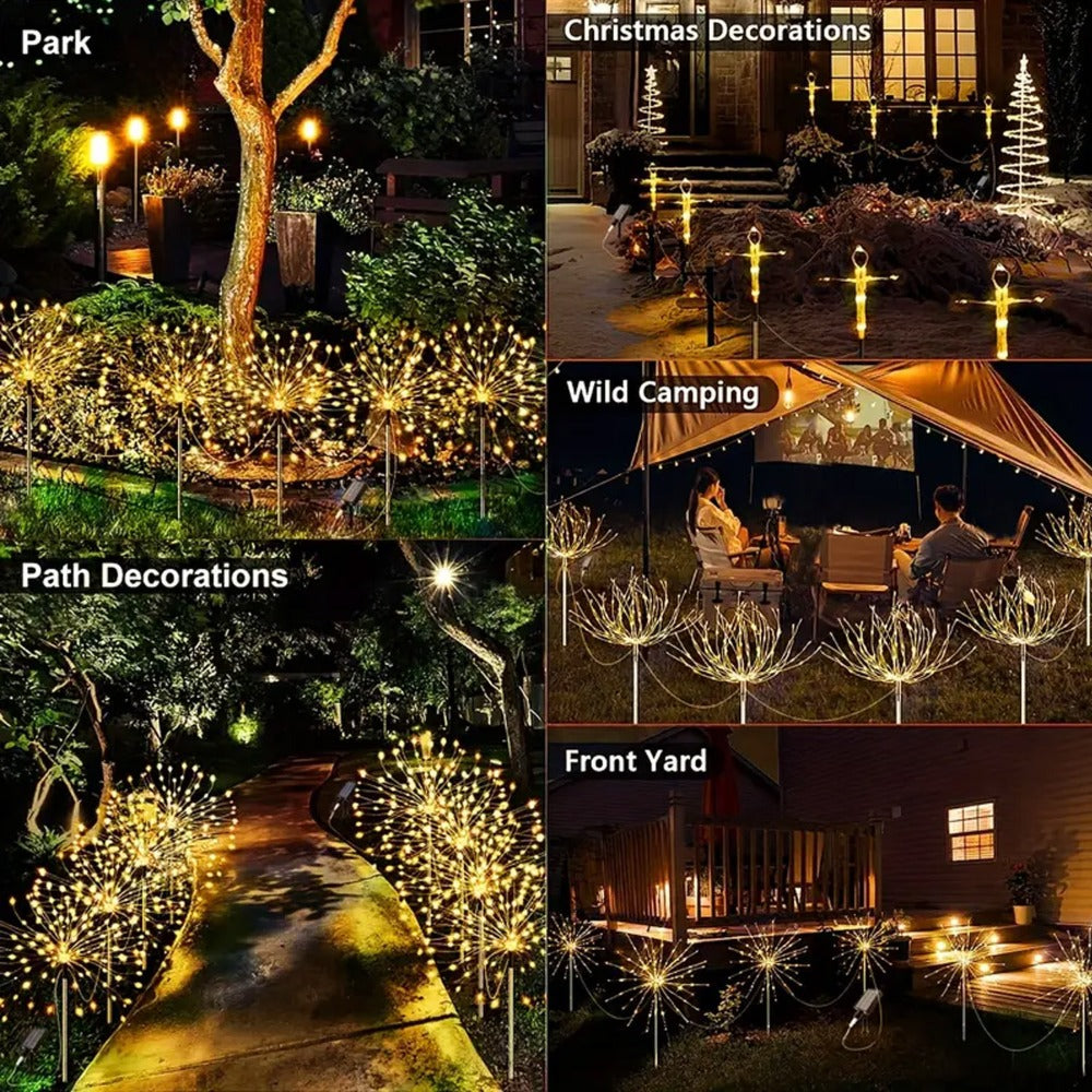 Solar Garden Light Firework Stakes with 8 Modes, 4 or 12-Pack Choices and White or Multicolor LEDs