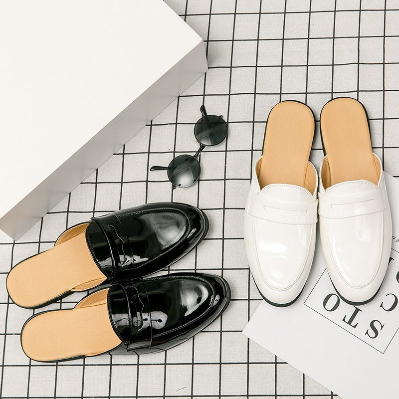 Half Shoes Men's Fashion Social Patent Leather Mules Slippers Casual Shoes