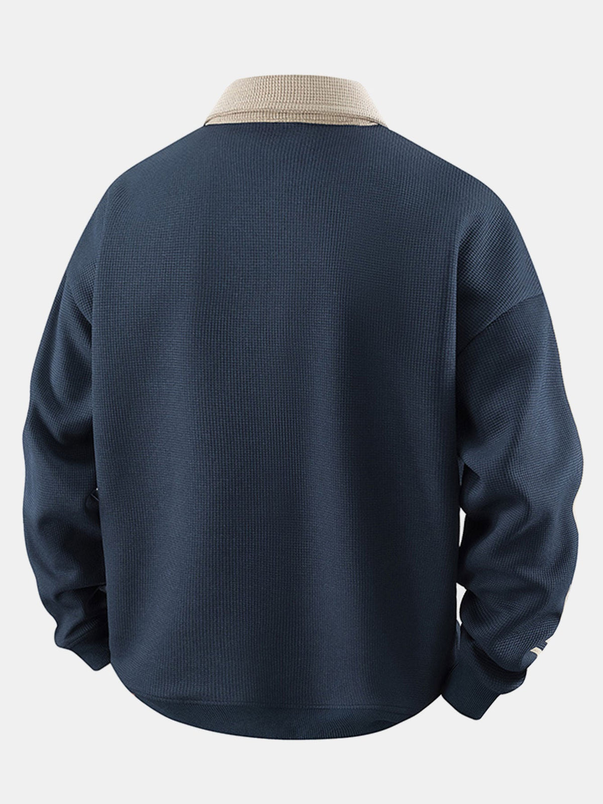 Stripe Waffle Zipper Polo Neck Sweatshirt