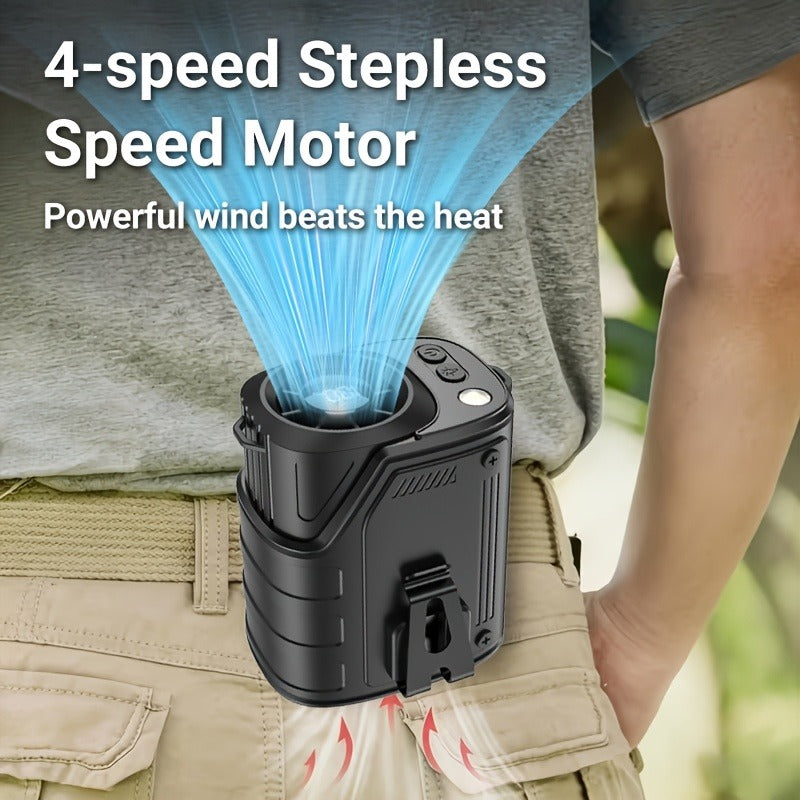 Outdoor Camping and Hiking: Portable Waist Fan with Flashlight and Power Bank for Sports EDC
