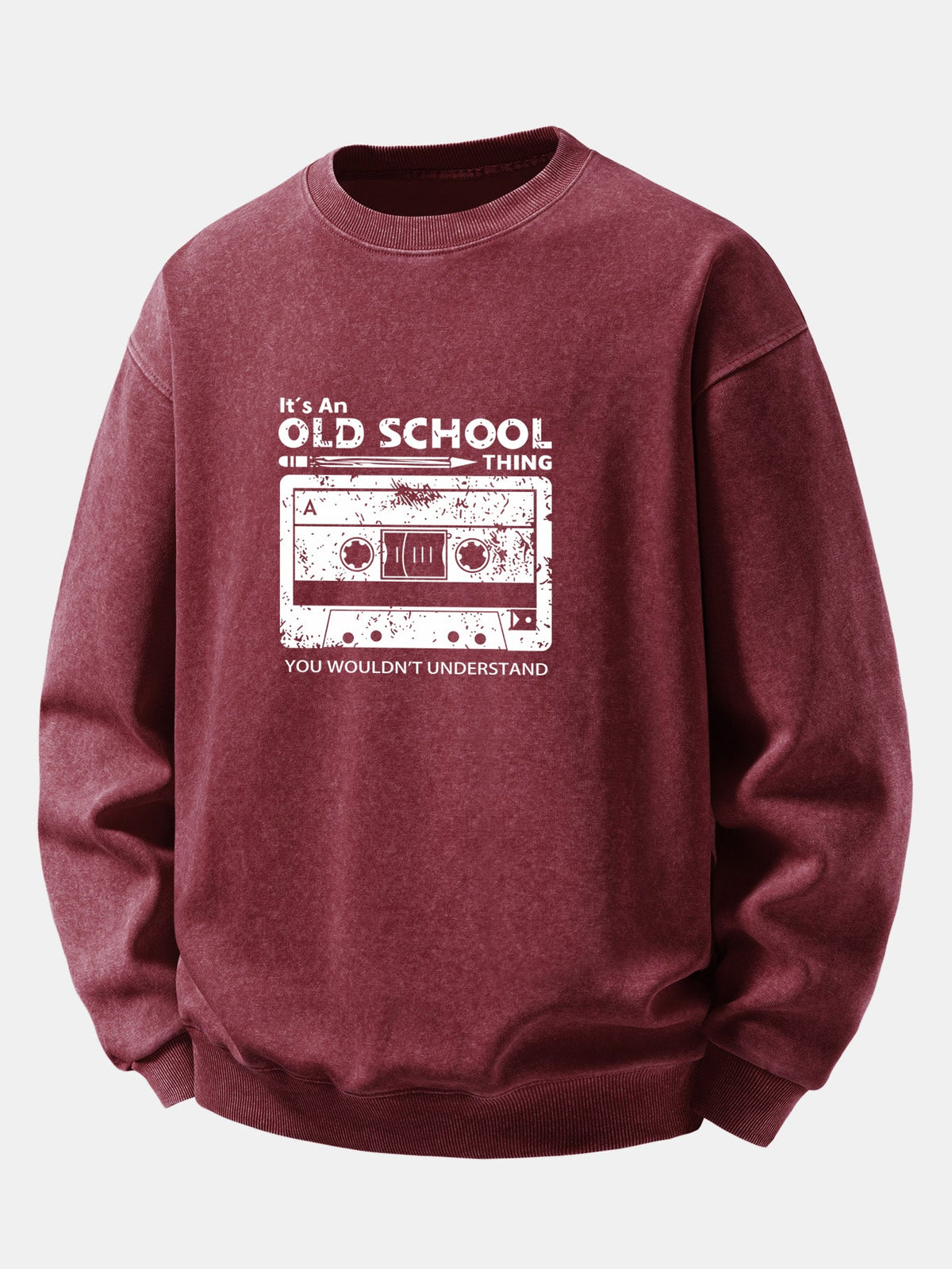 Relaxed Fit Cassette Tape Print Washed Distressed Sweatshirt