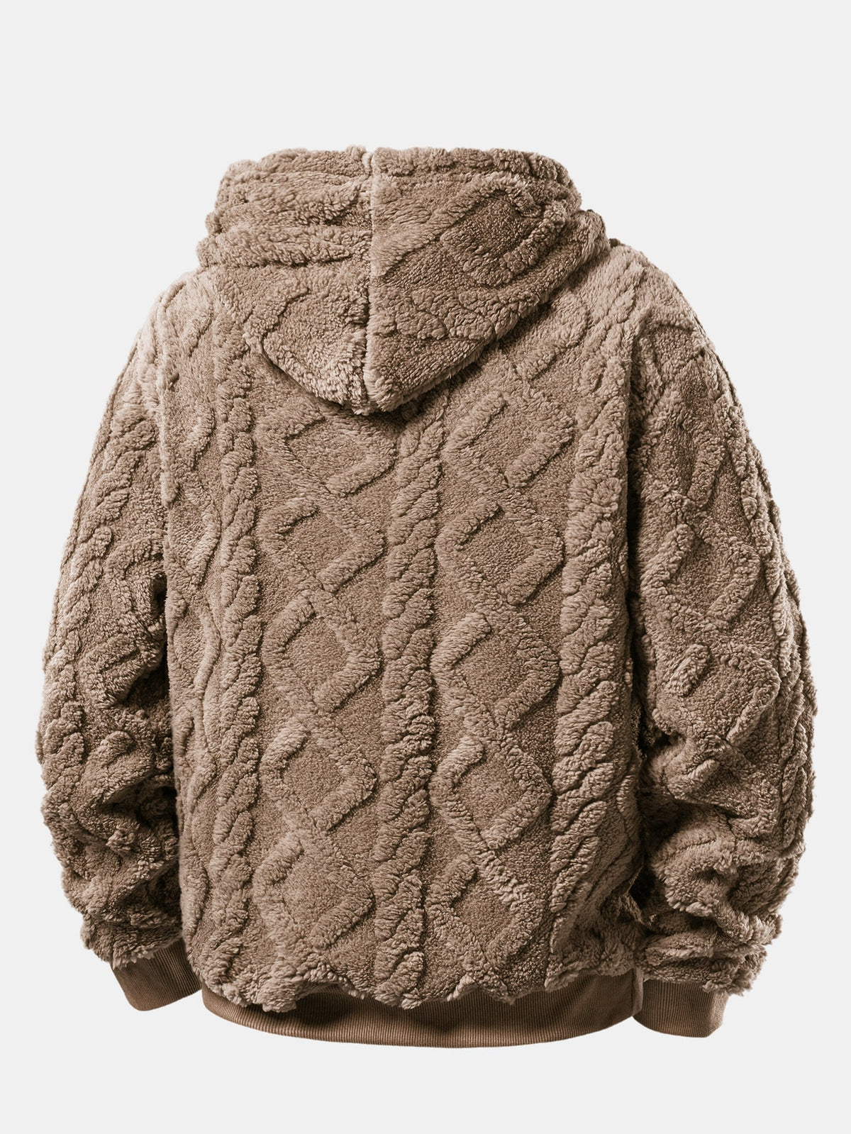 Relax Fit Geometric Jacquard Teddy Fleece Hoodie