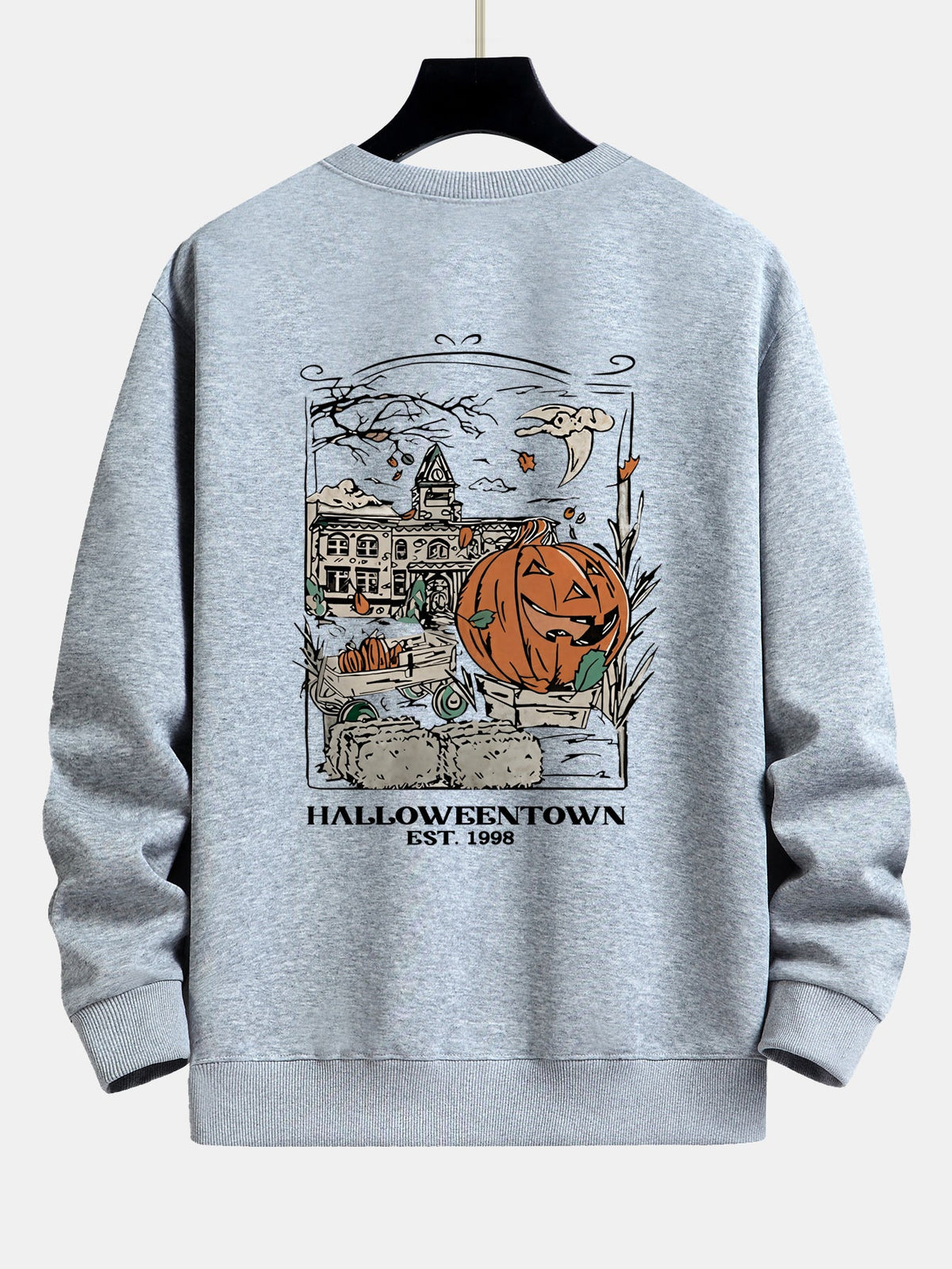 Halloween Pumpkin Town Print Relax Fit Sweatshirt