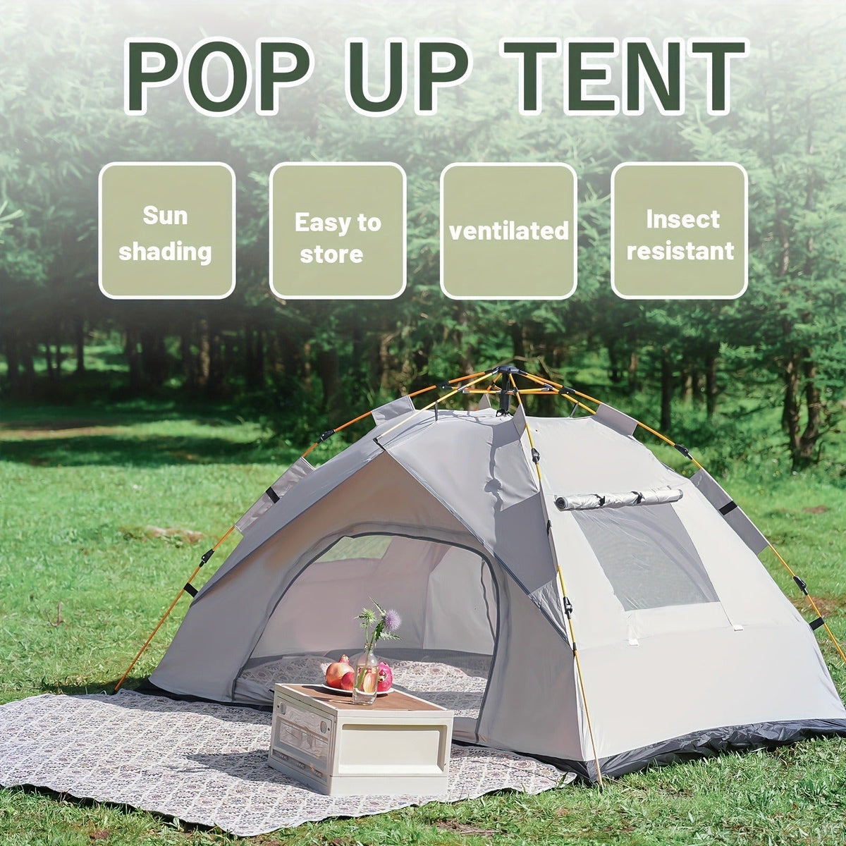 Camping Tent, One-to-Three or Three-to-Four-Person Pop-Up Outdoor Shelter with Dual Doors for Camp Setup