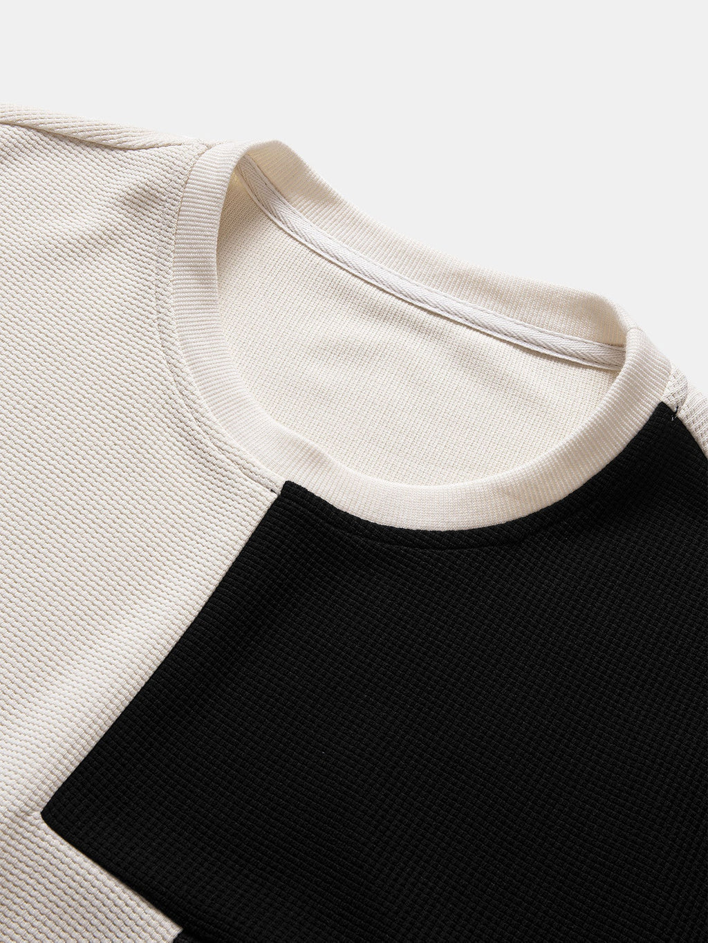 Color Block Crew Neck Waffle Sweatshirt
