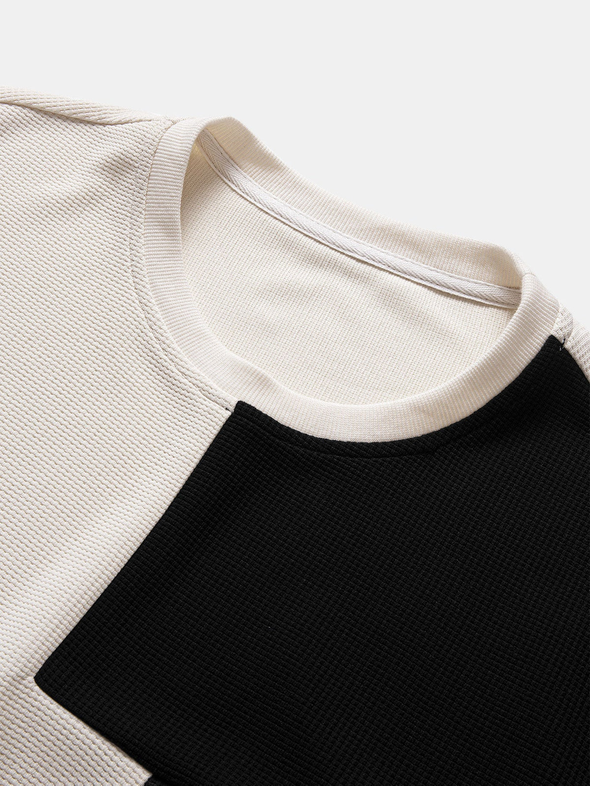 Color Block Crew Neck Waffle Sweatshirt