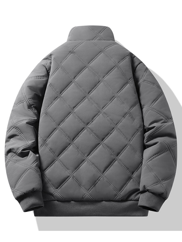 Faux Fur Lined Quilted Stand Collar Jacket