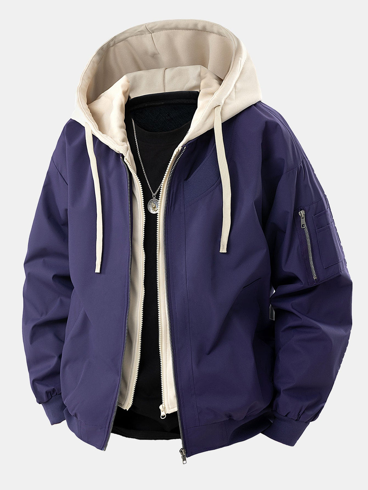 Contrast 2 In 1 Hooded Bomber Jacket