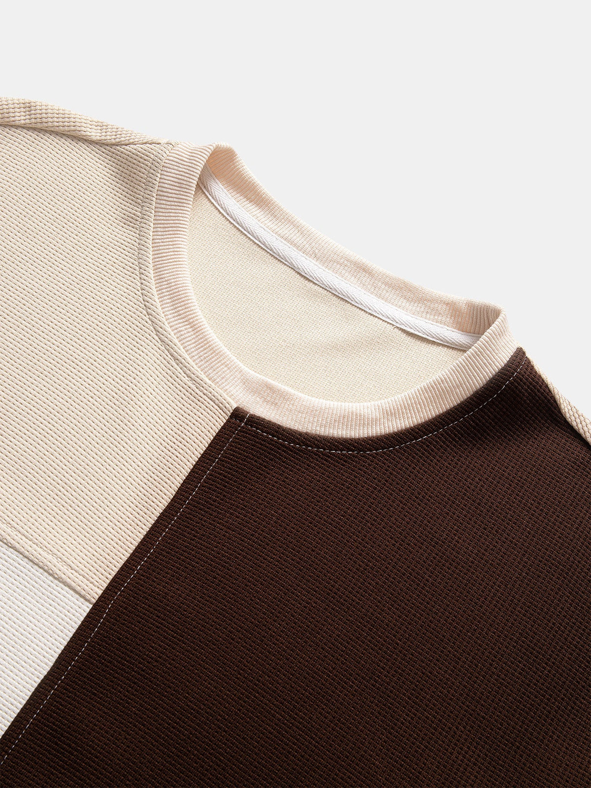 Color Block Crew Neck Waffle Sweatshirt