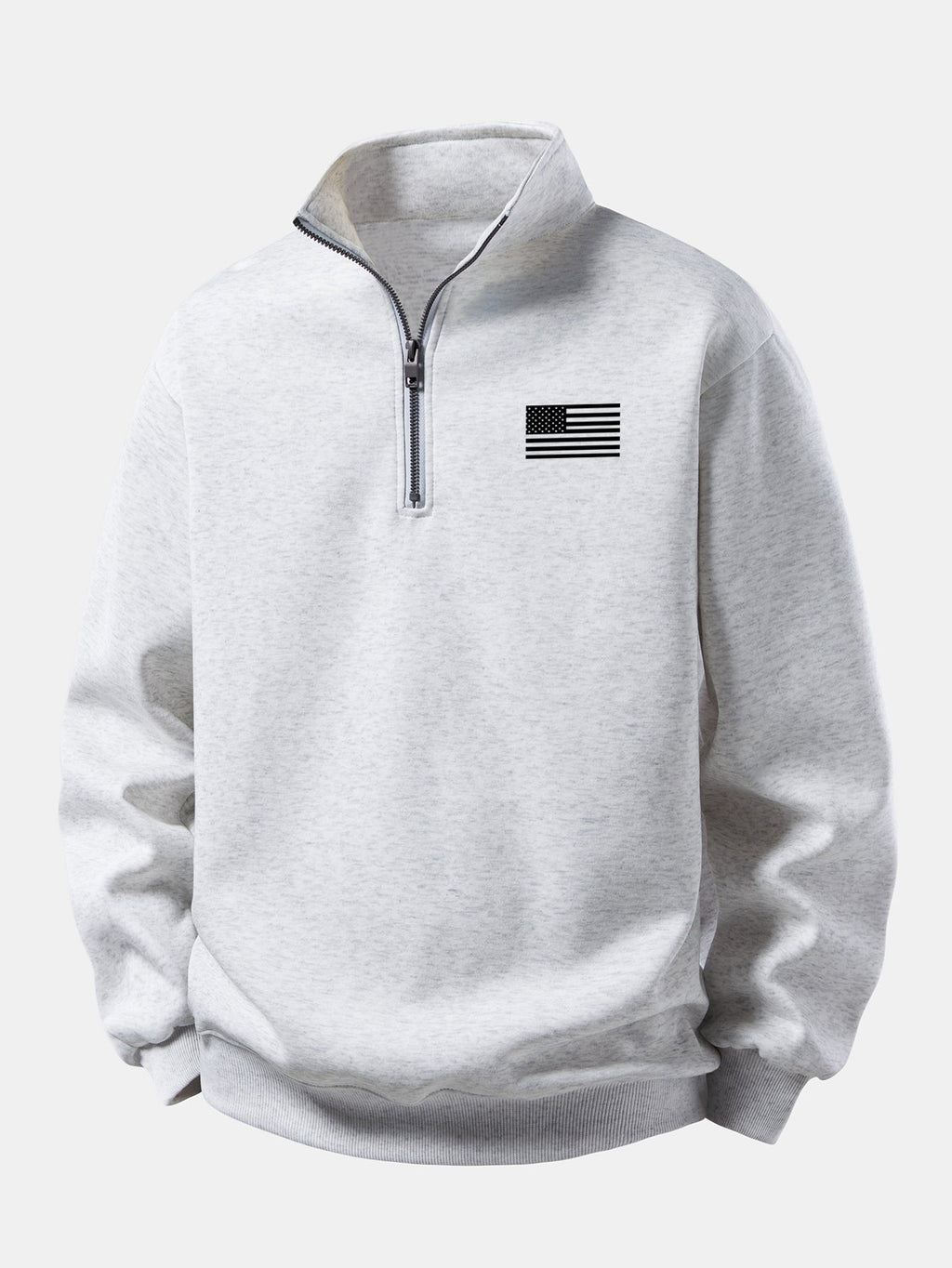 Relax Fit American Flag Print Quarter Zip Sweatshirt