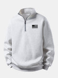 Relax Fit American Flag Print Quarter Zip Sweatshirt