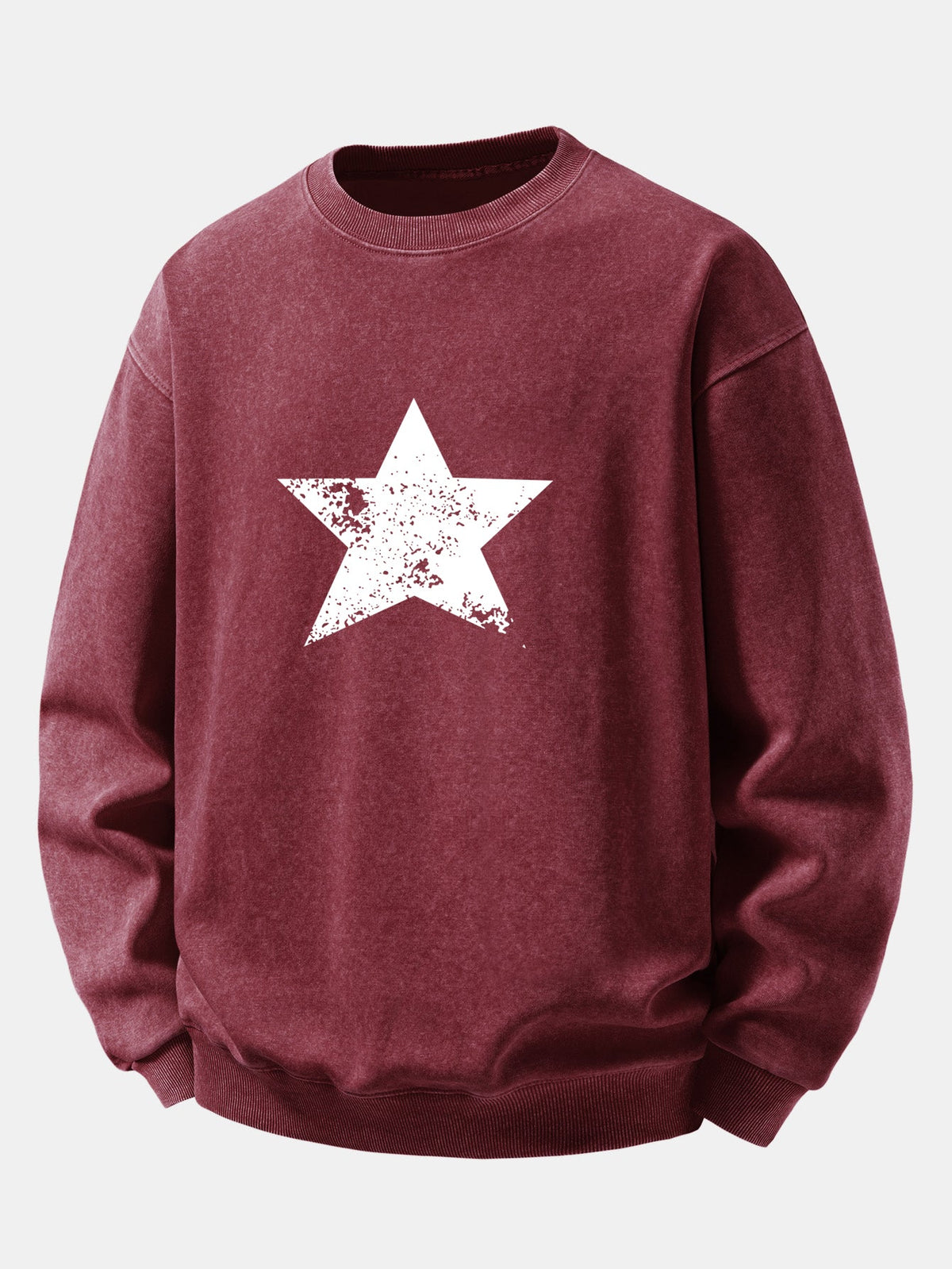 Relaxed Fit Star Print Washed Distressed Sweatshirt