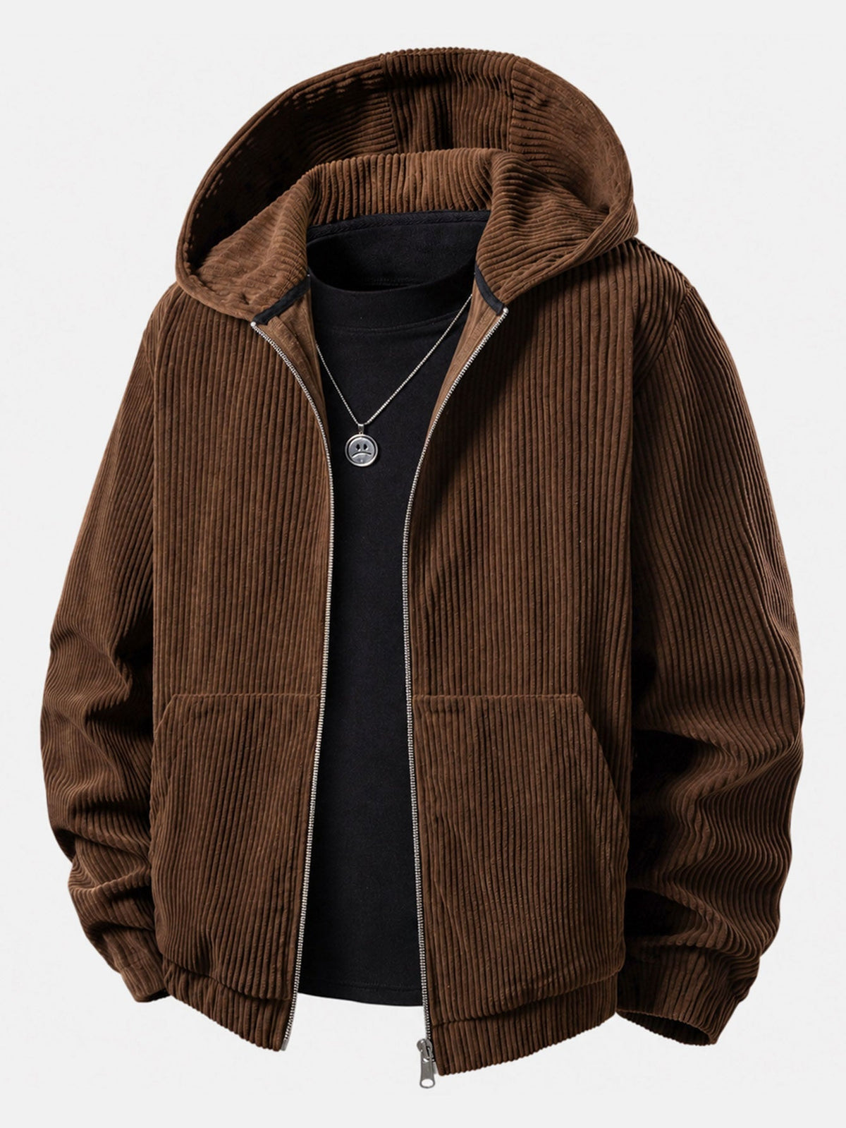 Relaxed Fit Corduroy Zip-Up Hooded Jacket