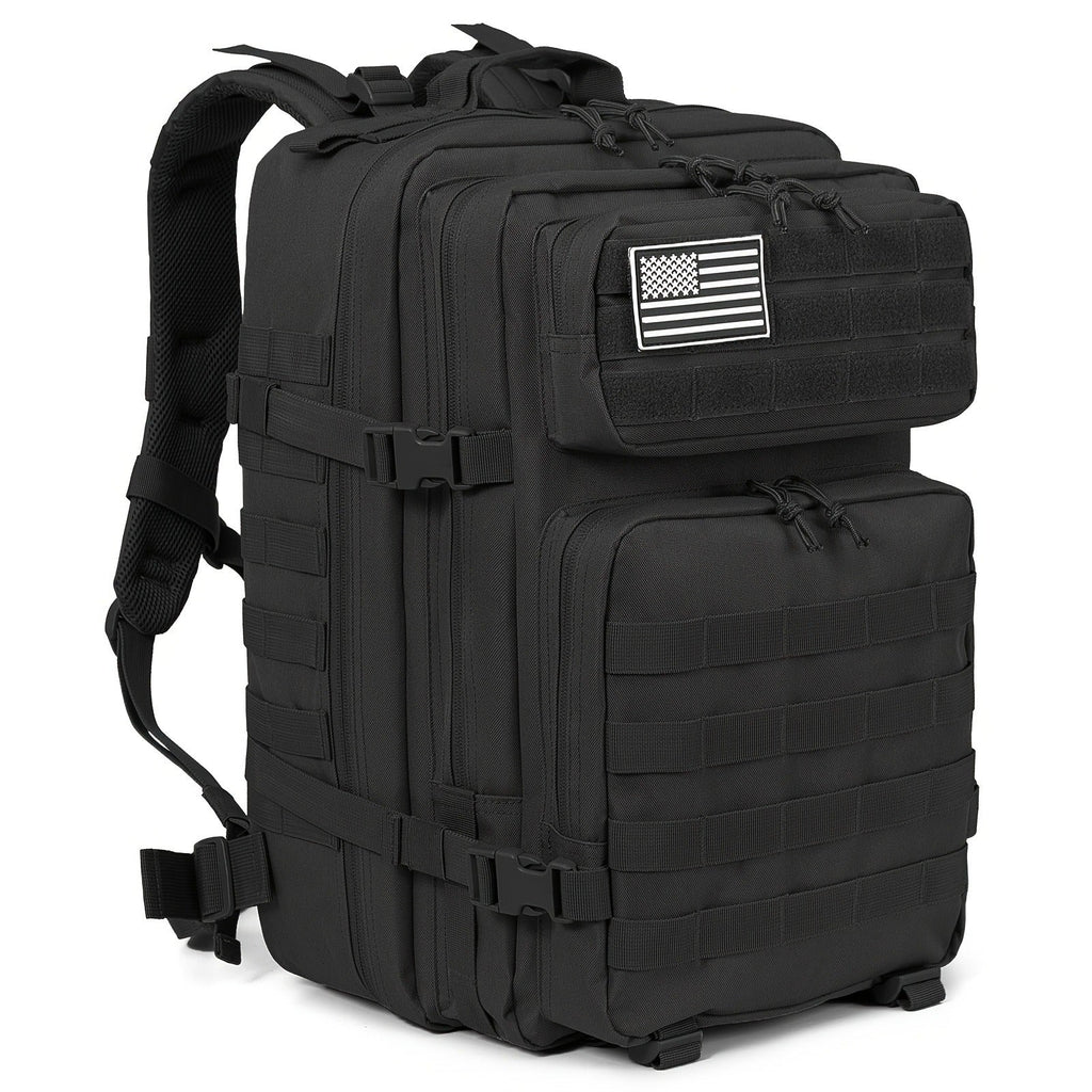45L-Labeled Tactical Backpack with Front Utility Pockets and Black, Green, Khaki or Purple Options