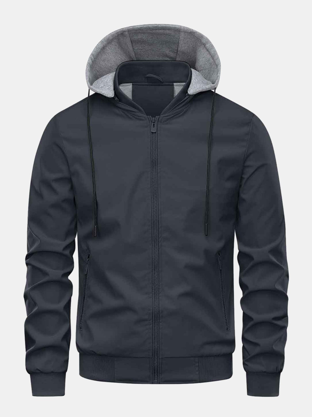 Zip-Up Detachable-Hood Bomber jacket