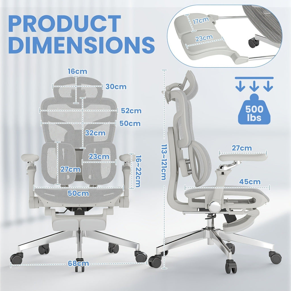 Office Chair High-Back with 6D Adjustable Armrests, Retractable Footrest, Lumbar Section and Swivel Base