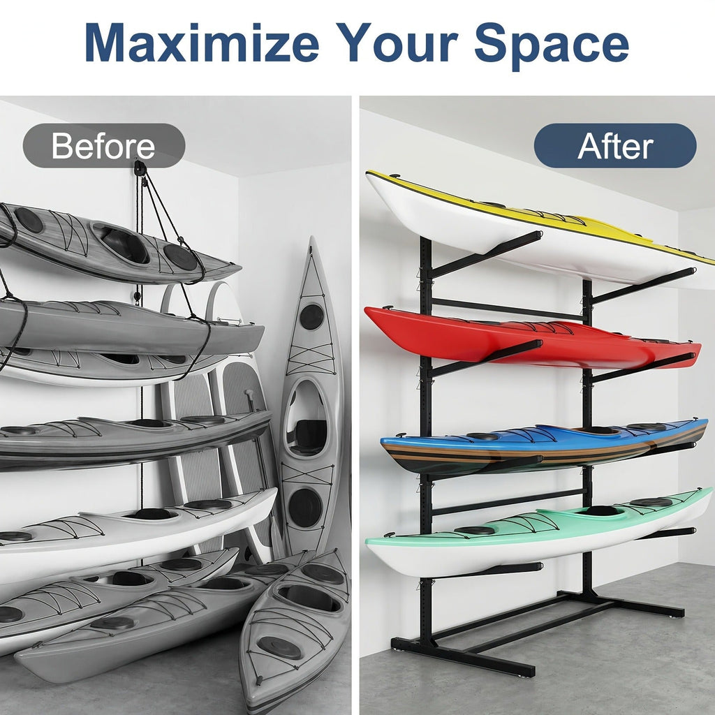 Kayak Storage Rack, Adjustable Stand for SUP, Canoe & Paddle Board, Wall, Dock & Freestanding, 400 lbs Capacity