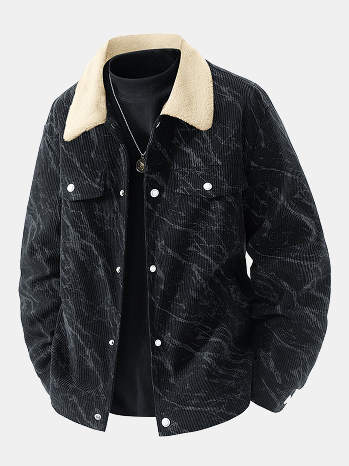 Sherpa-Lined Marble Print Corduroy Jacket