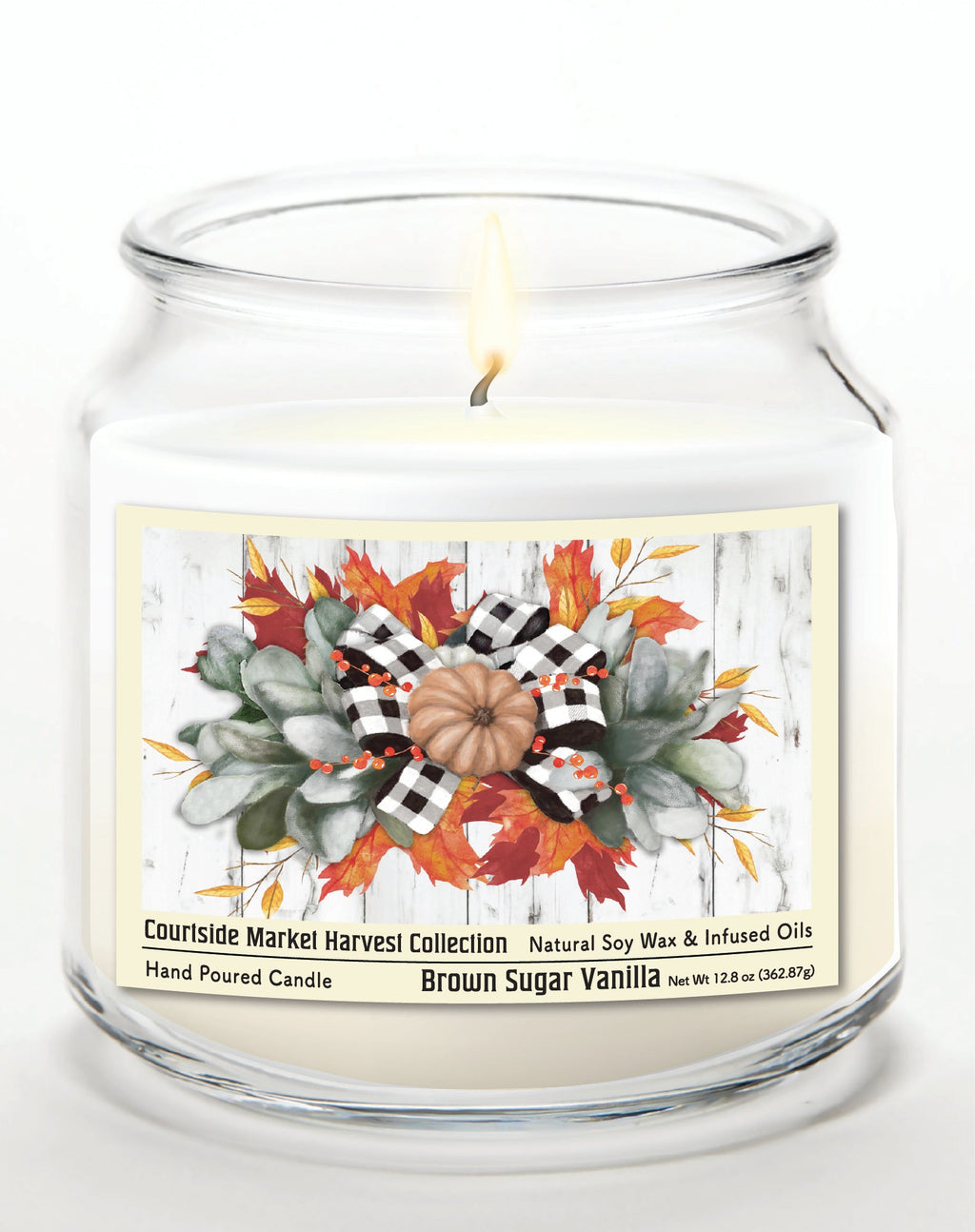 Orange Pumpkin Swag 12.8 Oz Candle Glass Jar with Brushed Silver Metal Lid