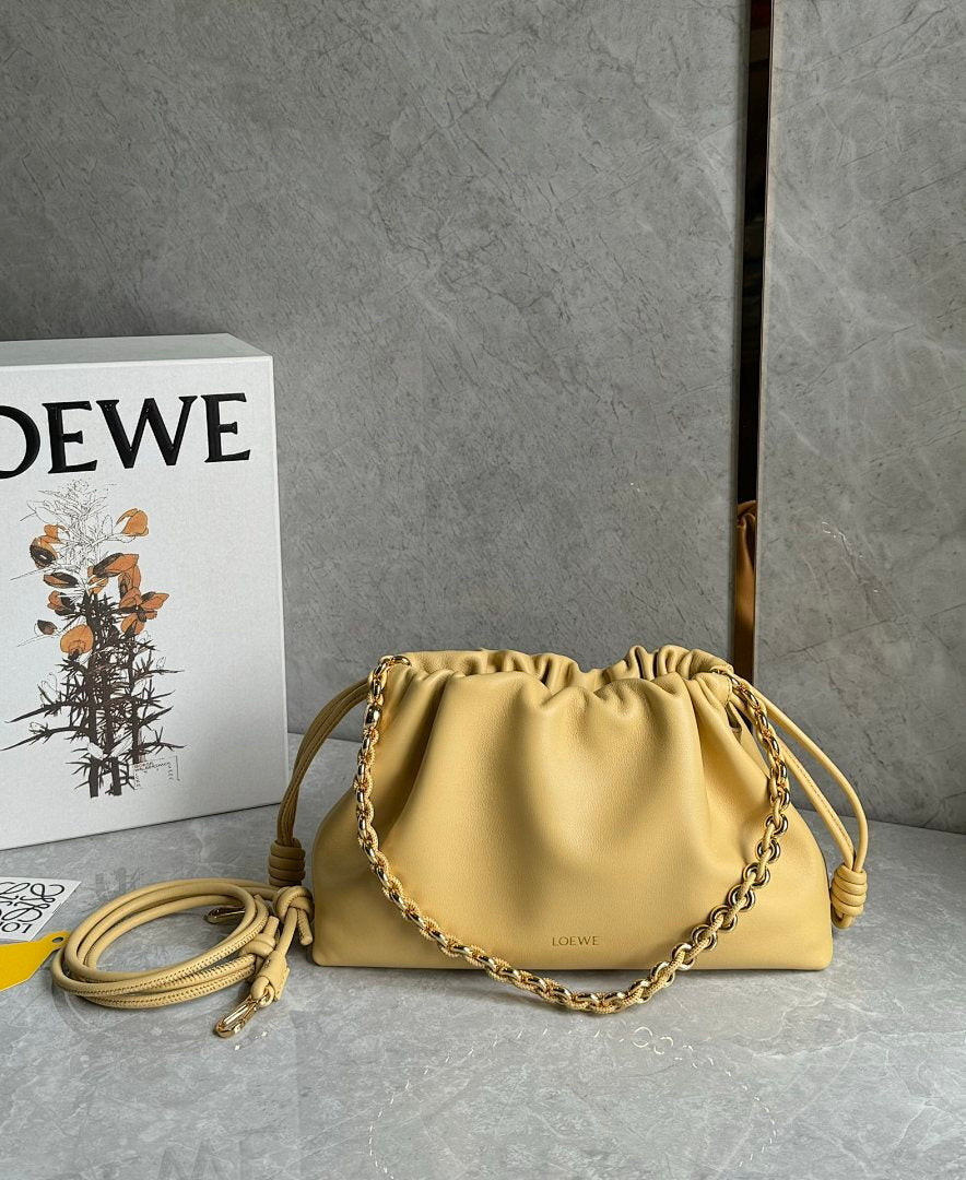 Loewe Flamenco Clutch Mini – Butter Pale Yellow Nappa Leather Gold Rope Chain
