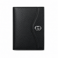 Gucci Interlocking GG Card Holder Wallet – Black Pebbled Leather Silver Hardware